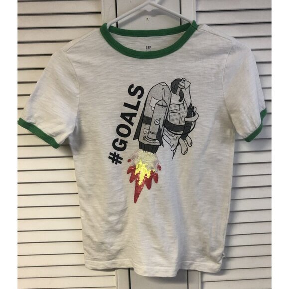 Gap Size M 8 Goals Turtle Rocket Flip Sequin Ringer Tee - Picture 1 of 6